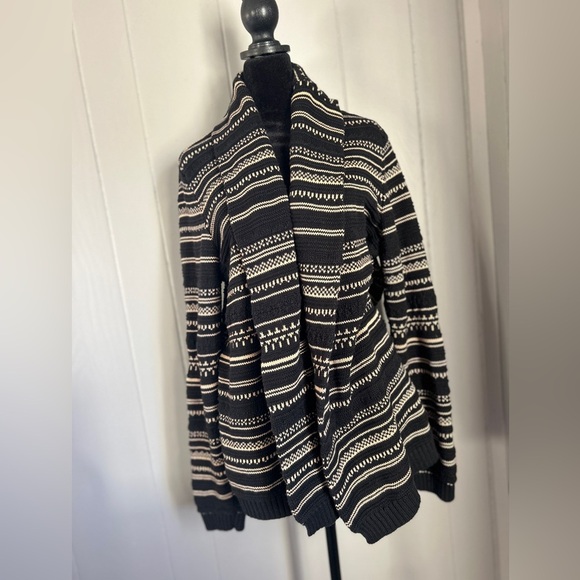 Lauren Ralph Lauren Sweaters - Lauren Ralph Lauren Linen Cotton Thick Knit Open Front Cardigan Black & Cream